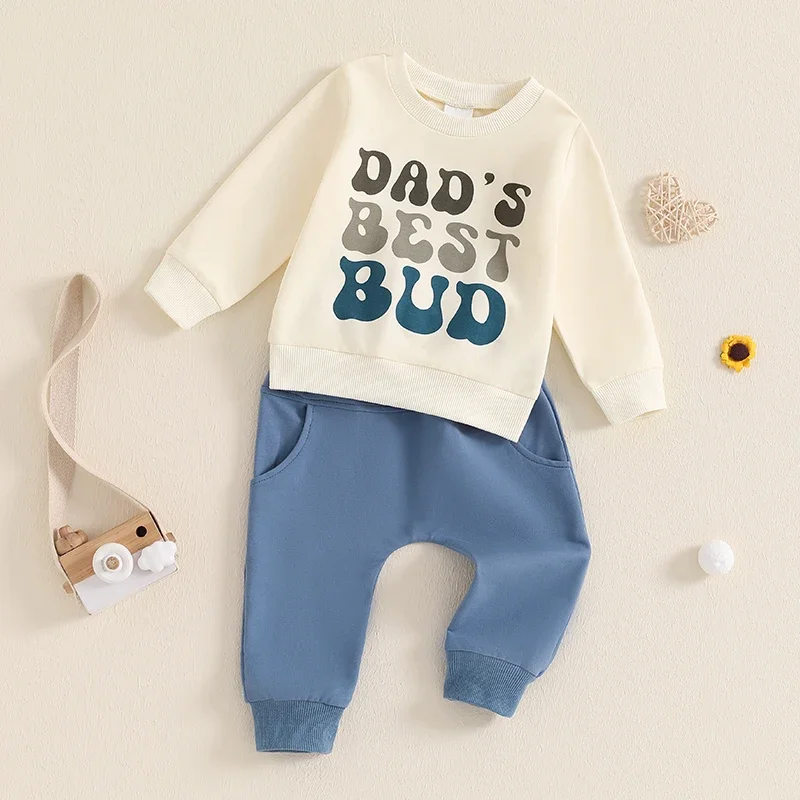 

Newborn Baby Boy Pant Sets Autumn Clothes 2 Piece Outfits Letter Print Long Sleeve Sweatshirt and Elastic Pants Baby Sets