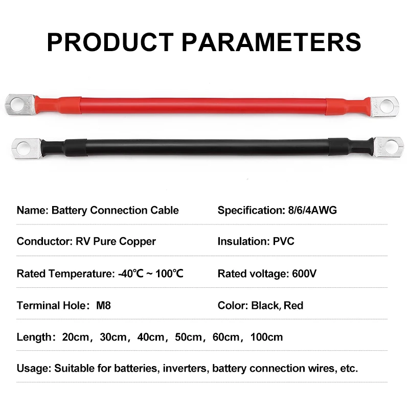 Kabel do inwertera akumulatorowego 8AWG 6AWG 4AWG, skręcany, z czystej miedzi, przewód do zasilania solarnego, UPS, połączenia samochodowego z końcówkami M8. — zdjęcie produktu 2