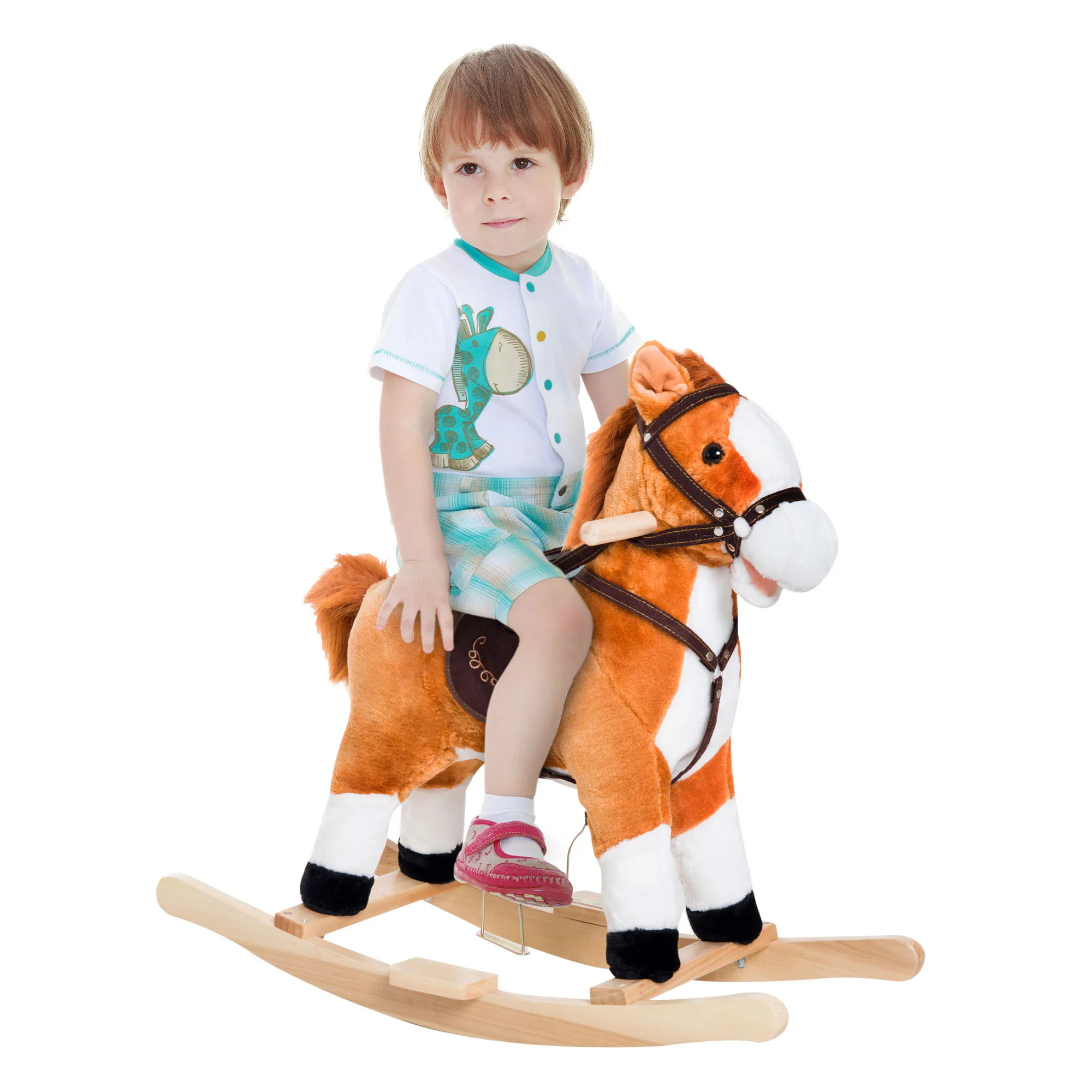

Kids Plush Toy Rocking Horse Pony Toddler Ride on Animal for Girls Pink Birthday Gifts with Realistic Sounds, Brown