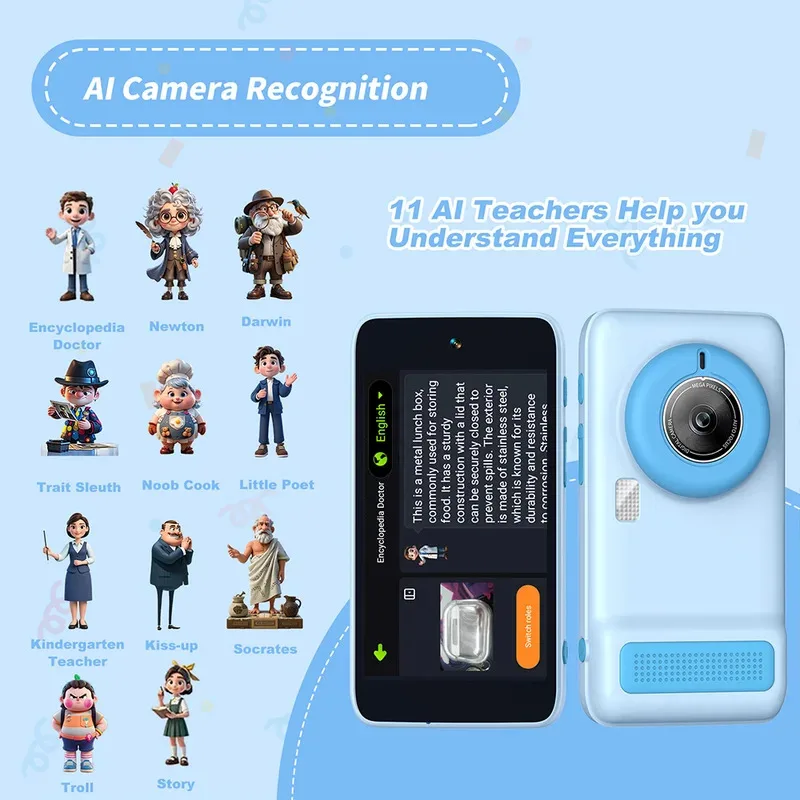 NEW Kids Smart AI Learning Camera Educational Toys with Photo Recognition & Knowledge Encyclopedia Brithday Gifts for Age 3-12