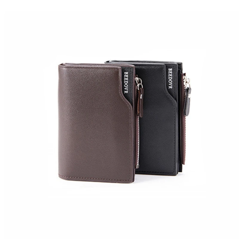 Men's PU Wallet Casual Zipper Short Wallets Card Holder Male Multi-card Fashio Mini Button Coin Purse Personalized Cards Bags