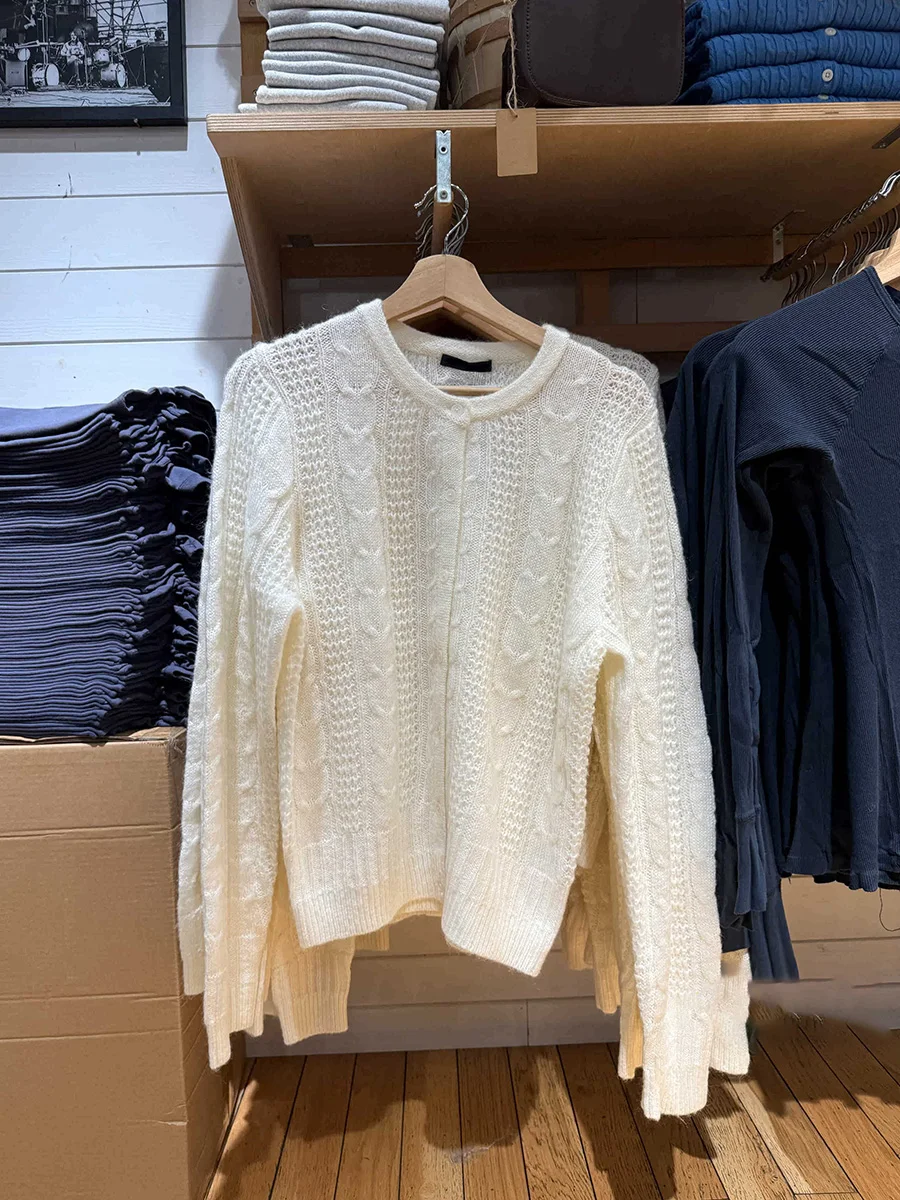 

Twisted Flower Knitted Sweater Cardigan Autumn Crew Neck Single Breasted Long Sleeve Jumper Preppy Style Sweet Women's Sweaters