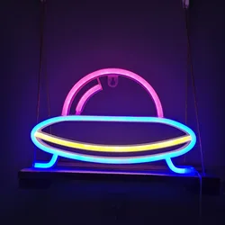 UFO Neon Sign Alien Spaceship LED Space Neon Signs for Wall Neon Light Up Sign for Kids Space Game Room Neon Wall Signs Decor