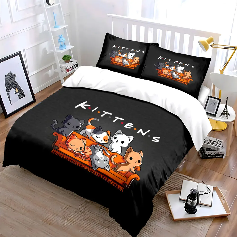 Adorable cartoon kittens on couch Printed Duvet Cover Set1 Duvet Cover+2 PillowcaseMulti Size Bedroom Bedding Decor