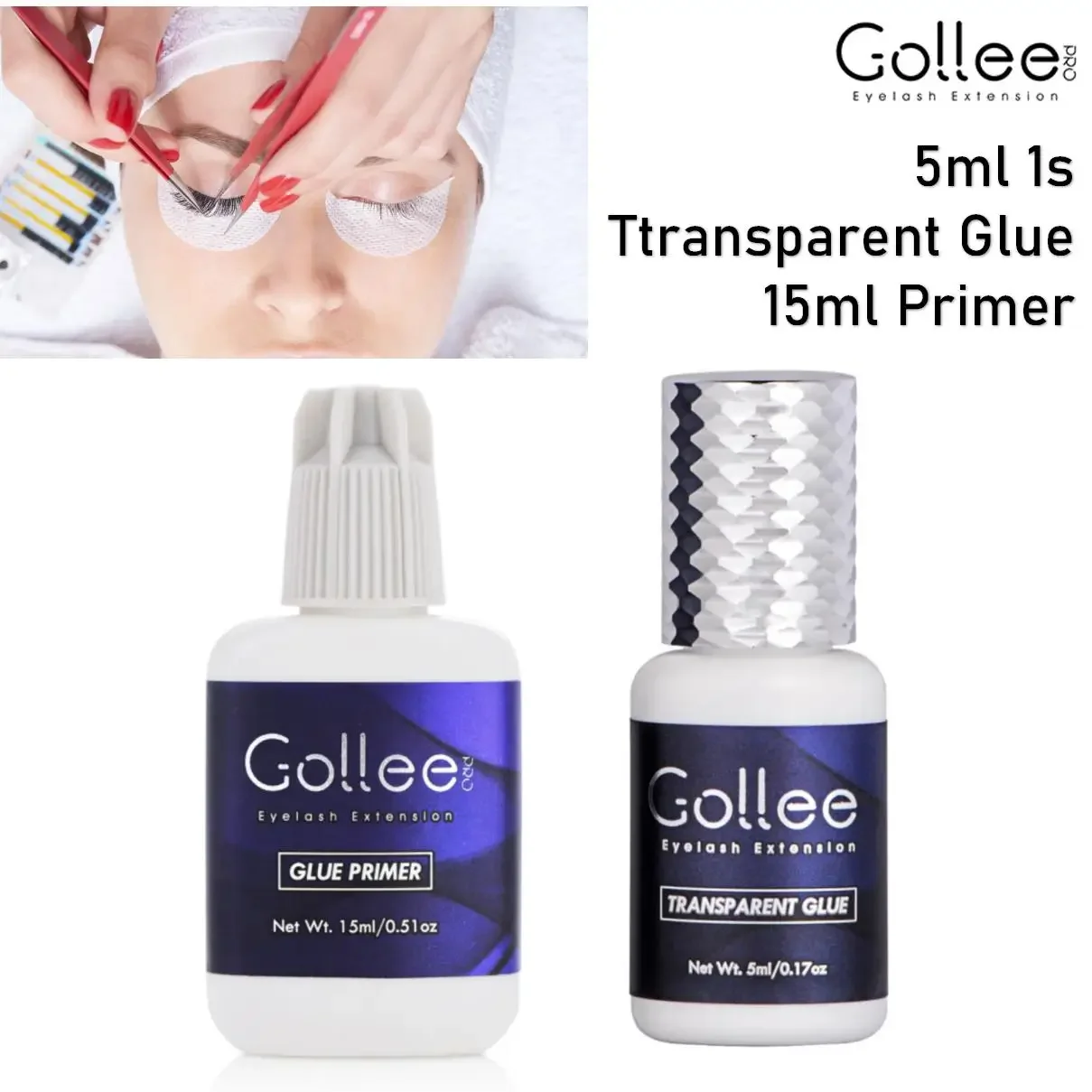 

Gollee Clear Eyelash Extension Glue & Lash Primer 1-2S Fast Drying 6 Week Transparent Eyelash Adhesive Professional Supplies