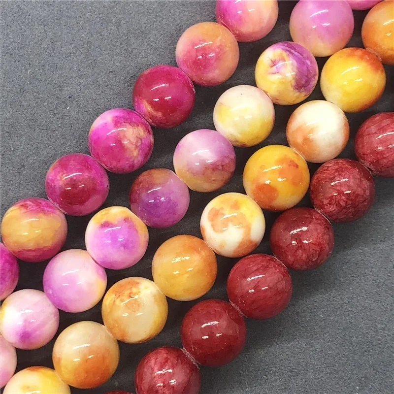 Red Yellow Persian Chalcedony Loose Beads Natural Gemstone Smooth Round Bead for Jewelry Making Charms Bracelets