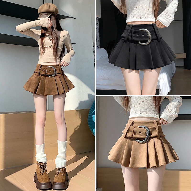Women High Waist Cargo Skort Retro Double Row Buttons Elastic Bodycon Mini Skirt Y2K Hot Girl Bottoms