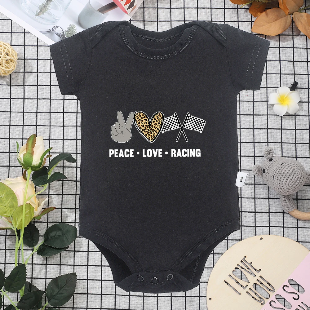 Peace Love Racing Baby Onesie Creative Patriotism Newborn Clothes For Boy Girl American Summer Style Popular New Dropship