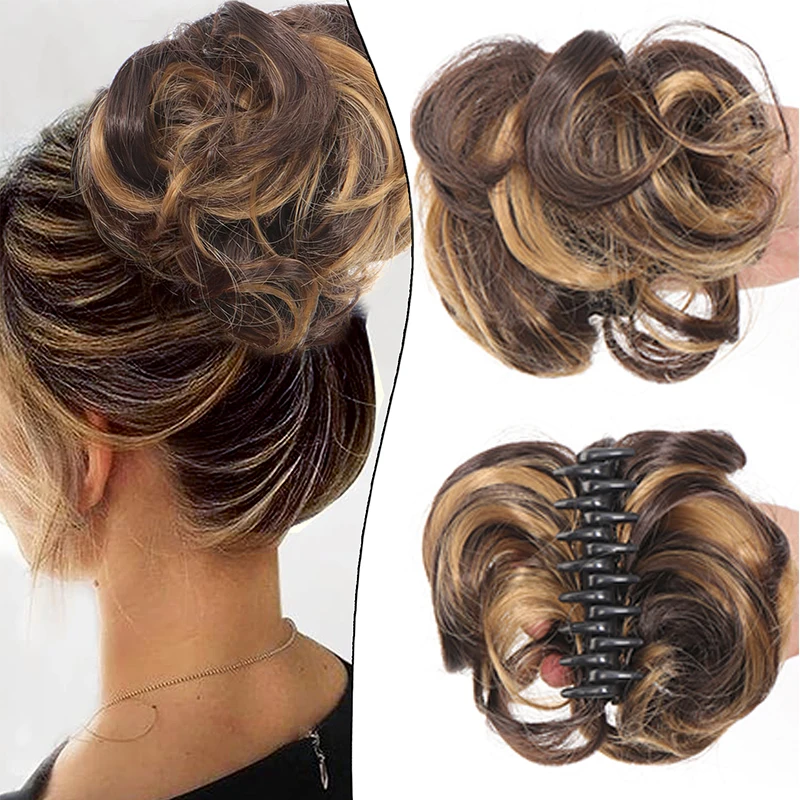 

Synthetic Curly Chignon Hair extension Women Hair Bun with Claw Clip Heat Resistant Updo Cover Hairpiece Extensions Accessories