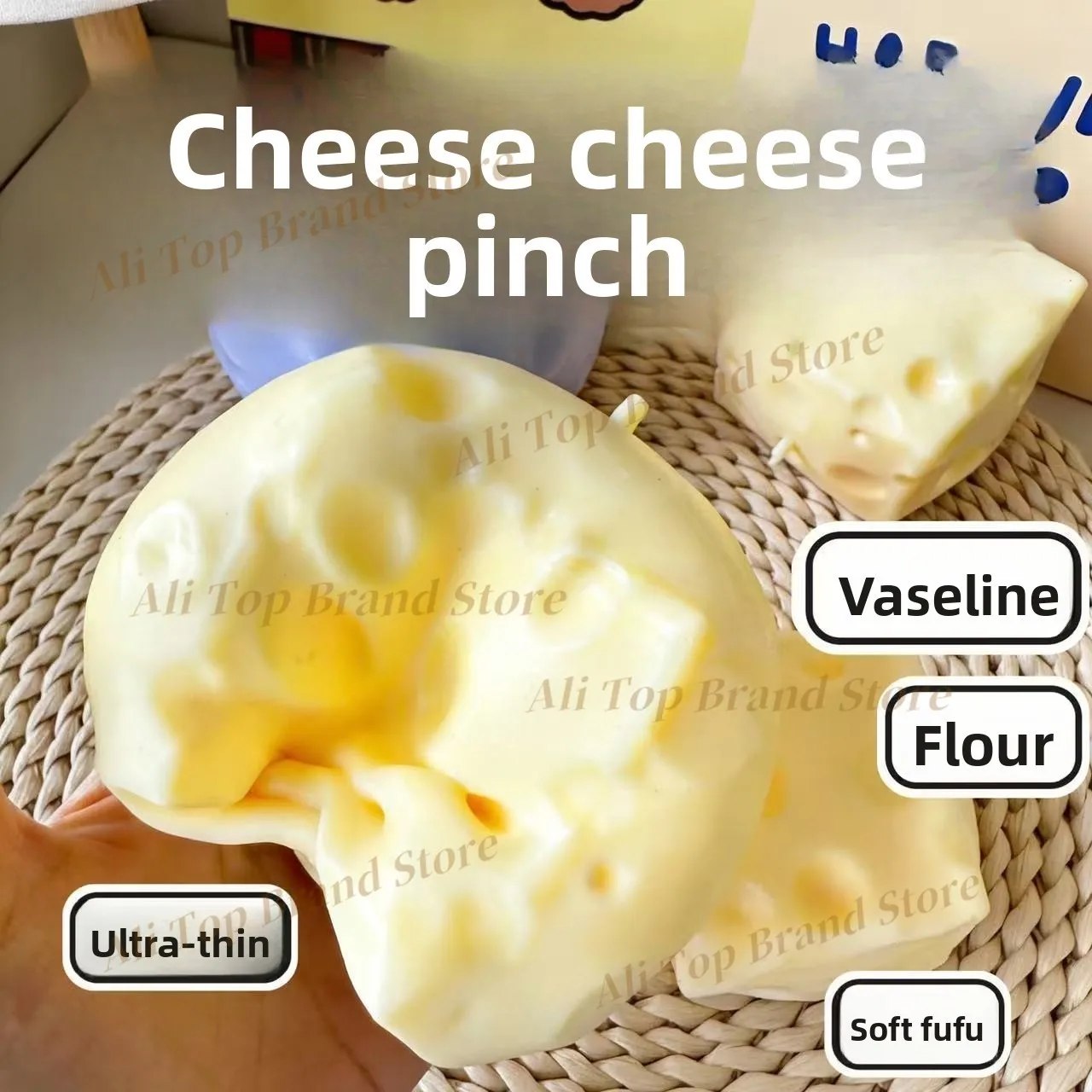 Giant Cheese Cube Squeezing Ball 7cm Ultra-thin Cheese Flour Ball Plastic Kneading Music TPR