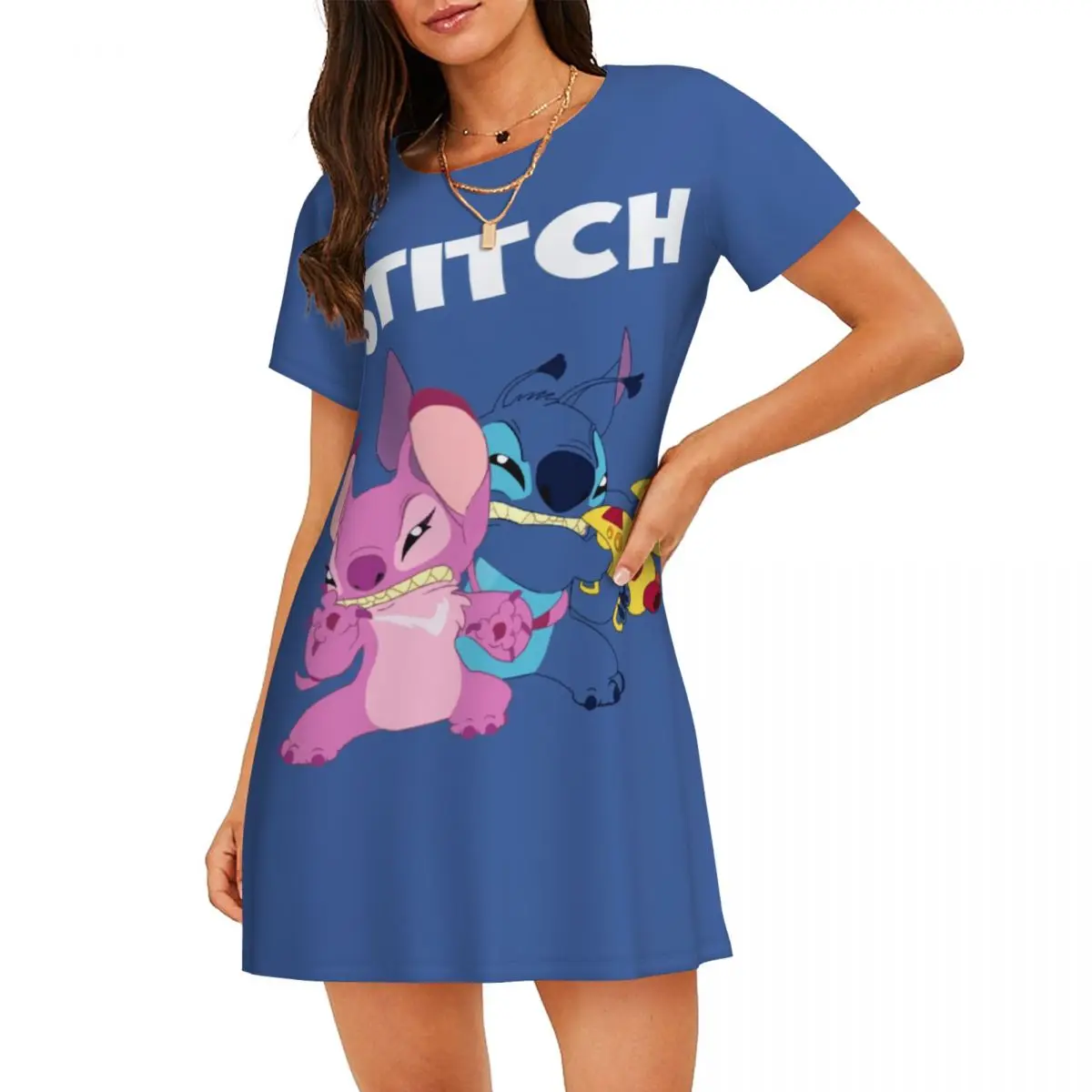 

Custom Cute Stitchs And Angel In Love Anime Womens Short Sleeve Sleepshirt Nightgown For Shopping Travels Sleepdress