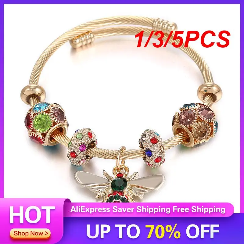 1/3/5PCS Bee Bracelet Adjustable Crystal Rhinestone Bangle Party Jewelry Charm Bracelet Shiny Ball Elegant Sweet