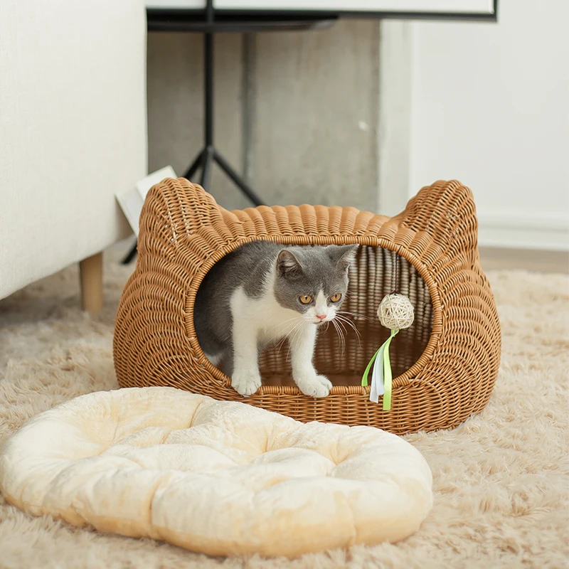 Cy Rattan Cat Nest Four Seasons Universal Winter Cat House Removable and Washable Kennel Cat Pet Supplies