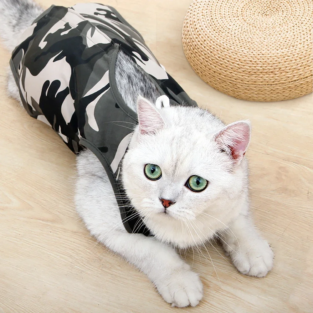 Pet Cat Weaning Cotton Clothes Surgical Post Surgery Onesie Clothes Licking Protective Cat Recovery Suit for Male and Female