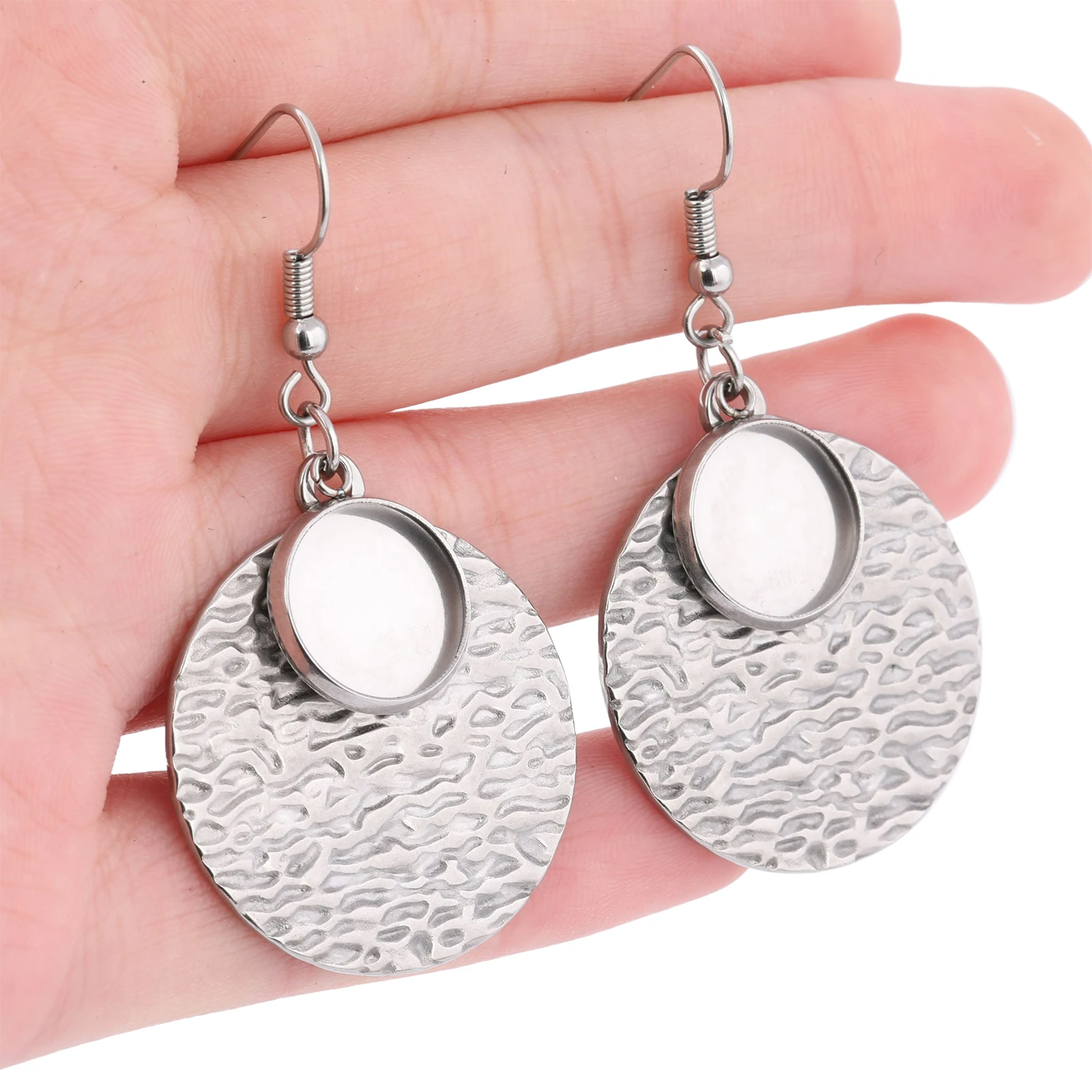 6pcs Stainless Steel Stamped Plate Earring Base Blanks Fit 12mm Cabochon Earrings Bezel Setting Trays Diy Jewelry Findings