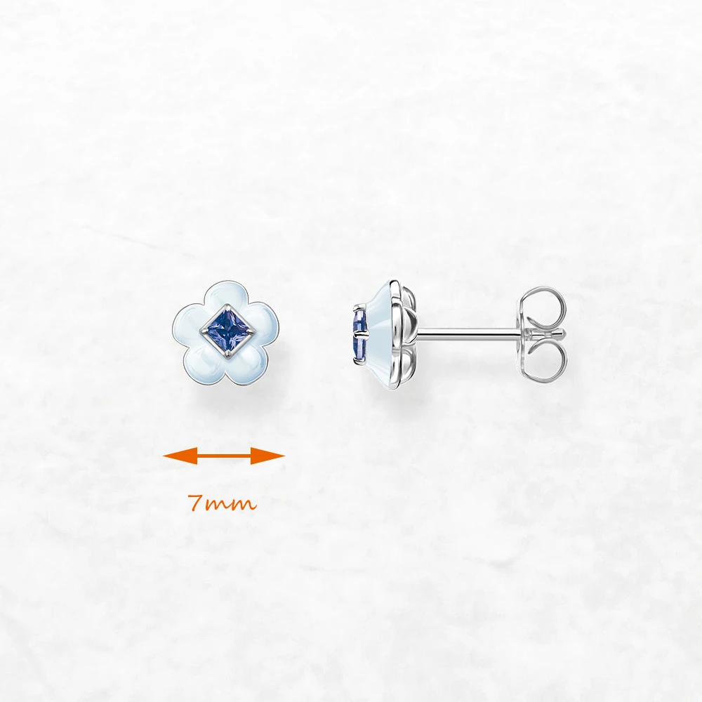 Blue Flower Stud Earrings with Stone Europe Brand New Fine Jewerly For Women Cute Gift In Real 925 Sterling Silver view 2