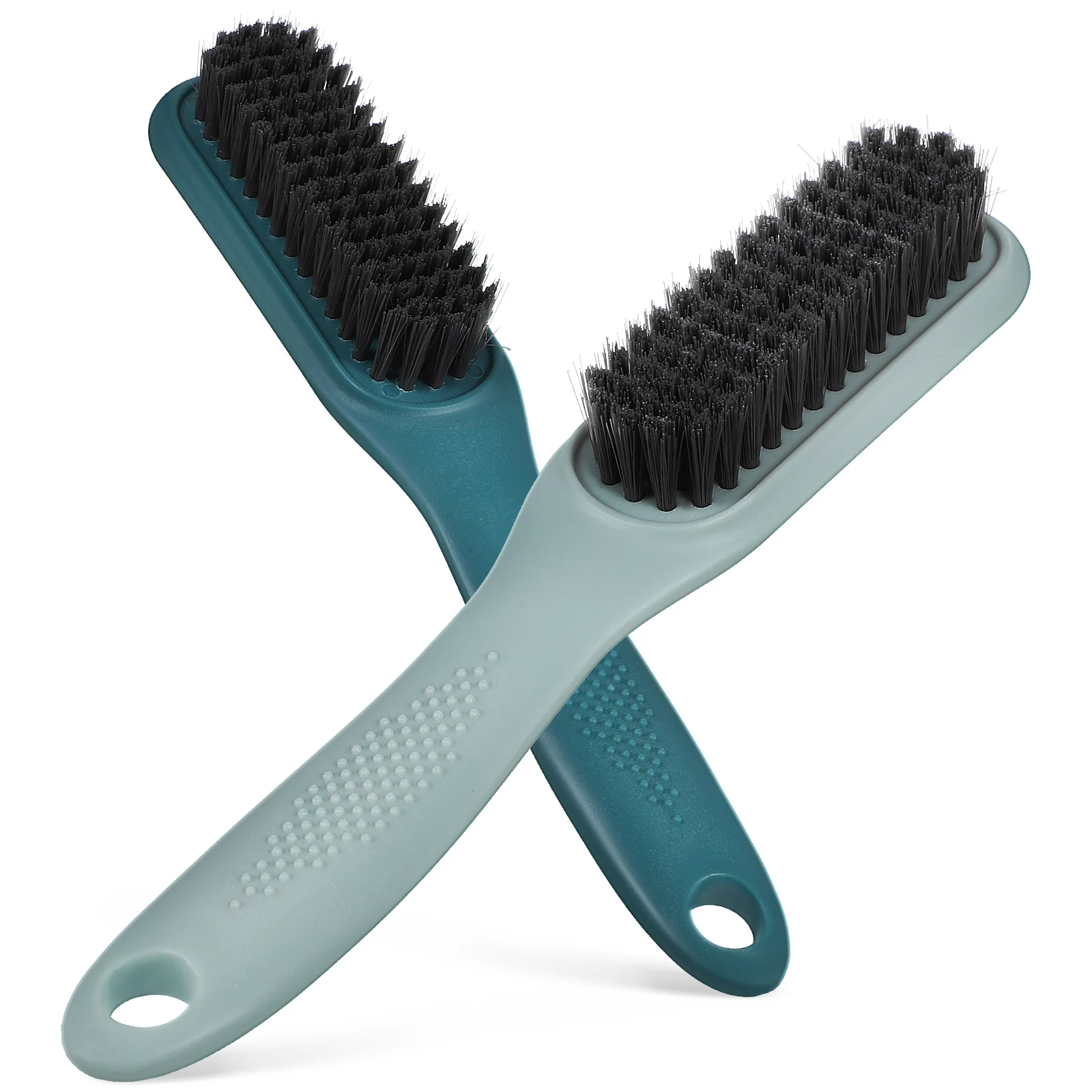 

2 Shoe Brushes Blue Dark Color Dense Bristles Ergonomic H Cleaning Polishing Clothes Plastic Storage Home Use