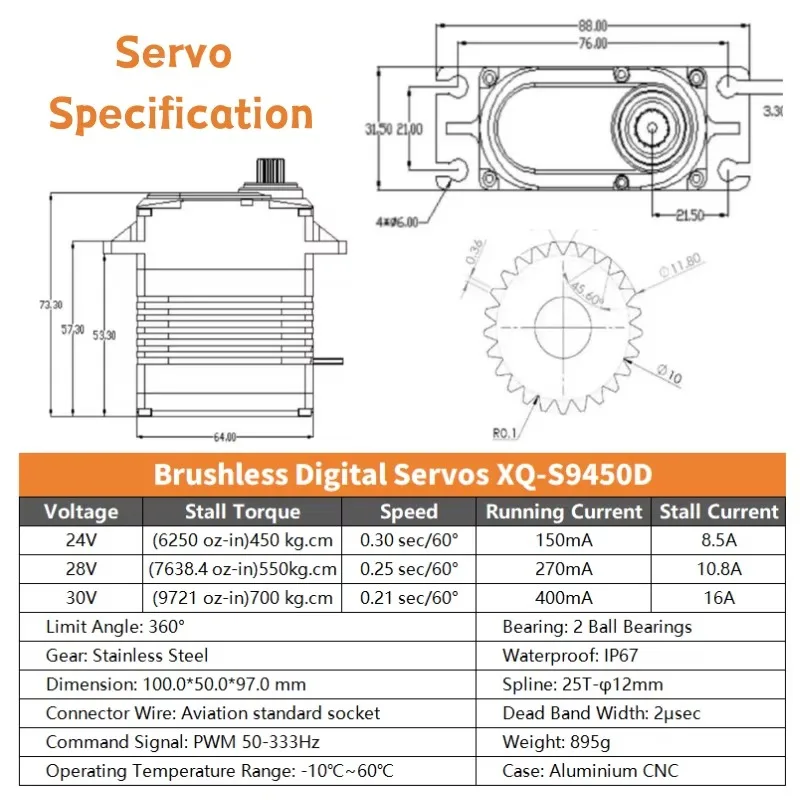 Digital Servo Motor 30V 450kg 700kg Servo Waterproof Stainless Steel Brushless Servo for Large Models Robots Arm