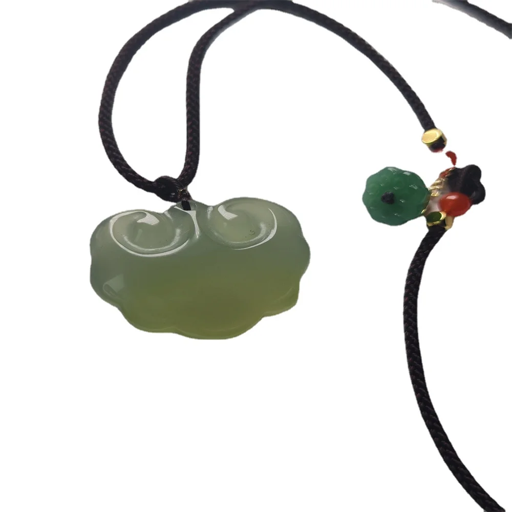 

Natural Light Green Jade Agate Auspicious Clouds Pendant Necklace