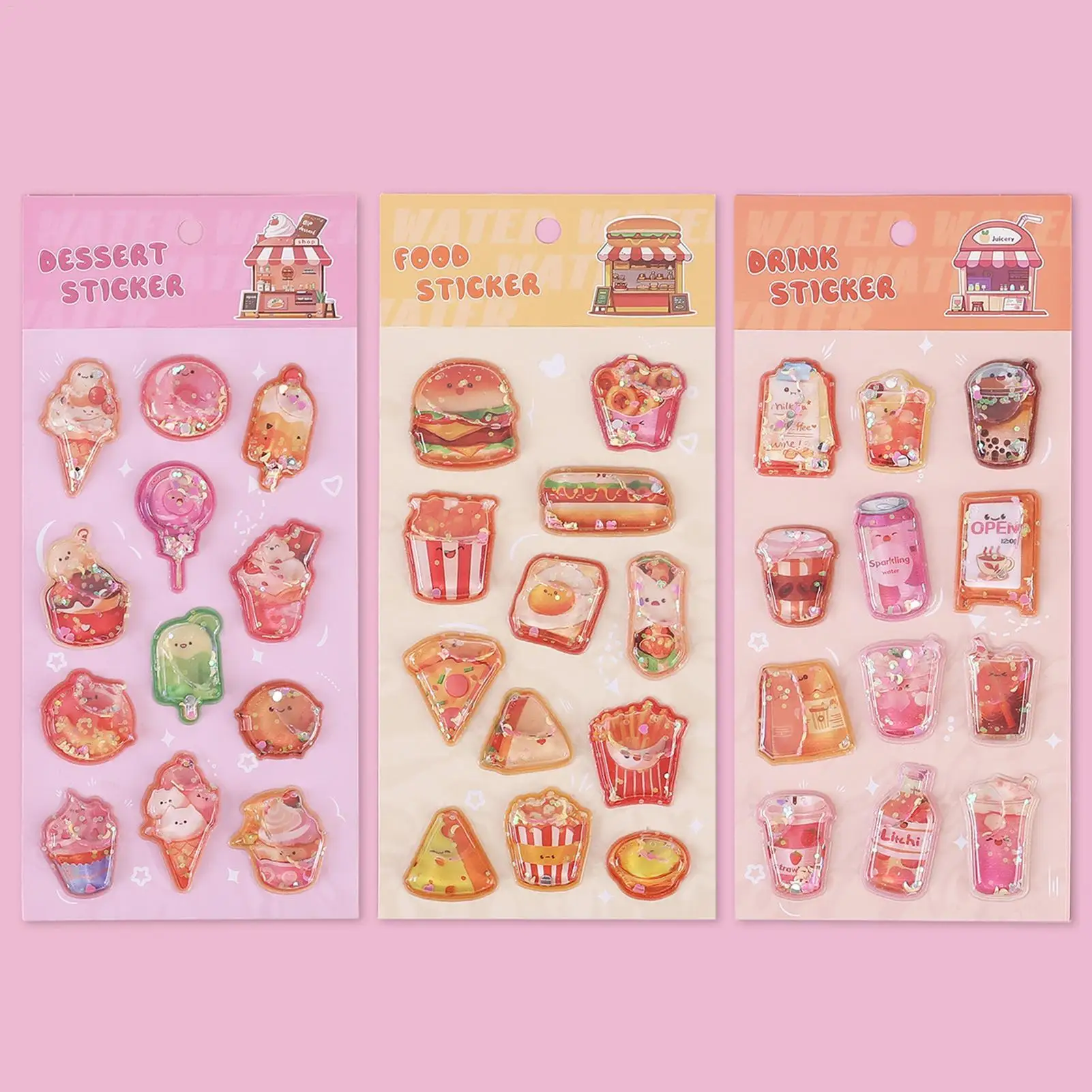 Cartoon Mini Hamburger Eiscreme Milchtee 3D Journal Aufkleber, Niedliche Sortierte Abziehbilder, 3D Geprägte Kristall Kindersticker