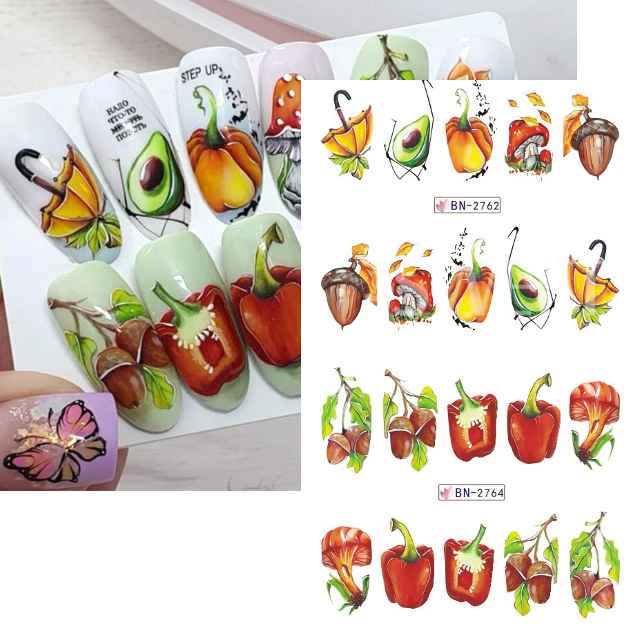 12pcs Autumn Ladybug Nail Water Decals Halloween Pumpkin Adhesive Nail Supplies Manicure Stickers Sliders For Nails Decoration