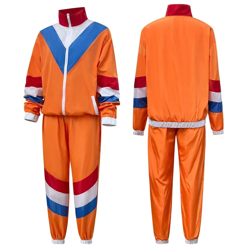 

80s Vintage Disco Jacket with Pants Long Orange Hip-hop Hippie Costumes Trendy Sportswear Suit Adults Disco Dance Outfits