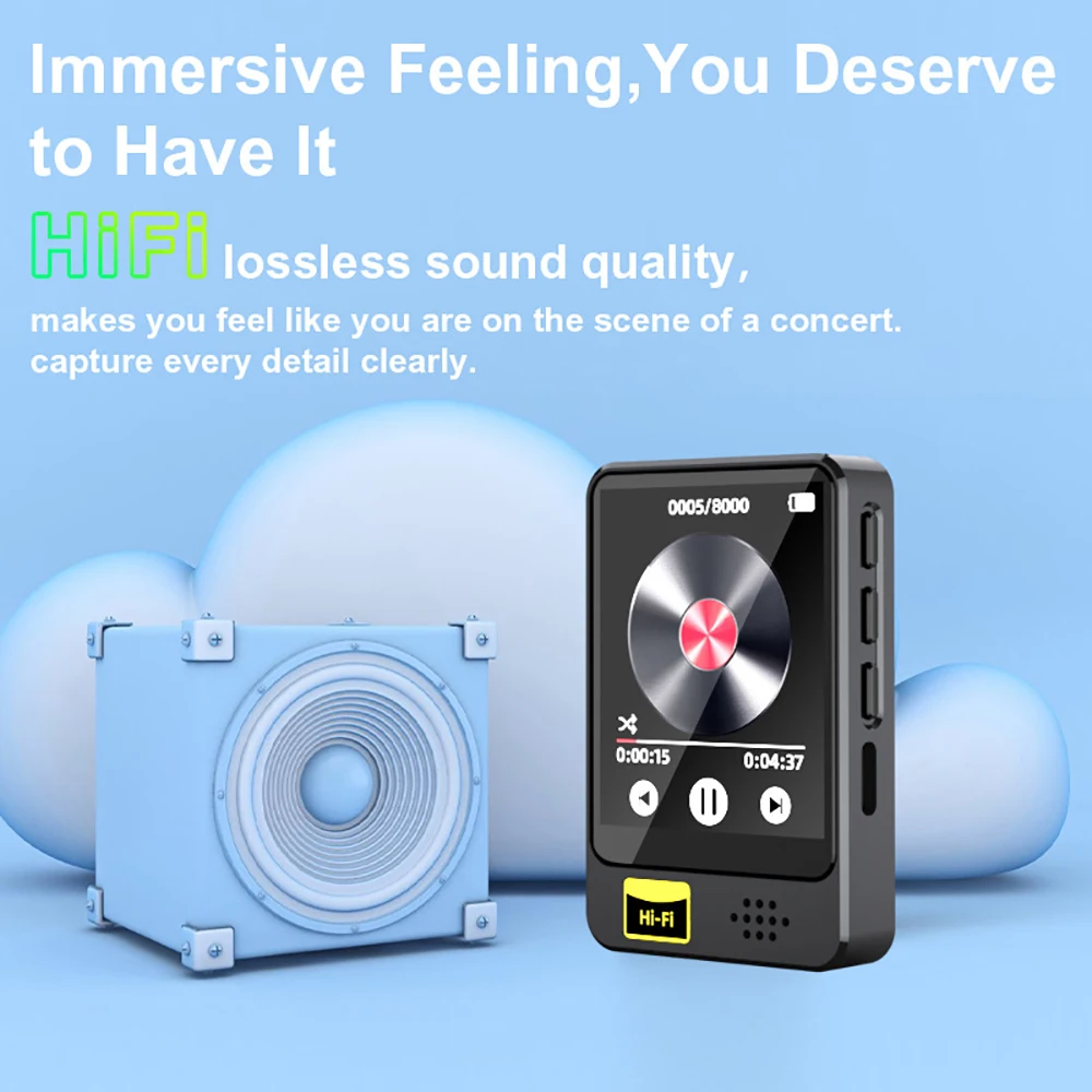 1.8 Inch Screen MP3 Player Bluetooth 5.2 HiFi Lossless Sound Quality Music Player MP4 Video Playback FM Radio Recorder E-Book