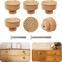 Boho Rattan Dresser Wood Knobs Hardware Pulls Cabinet Knobs Handmade Wicker Weave and Screws