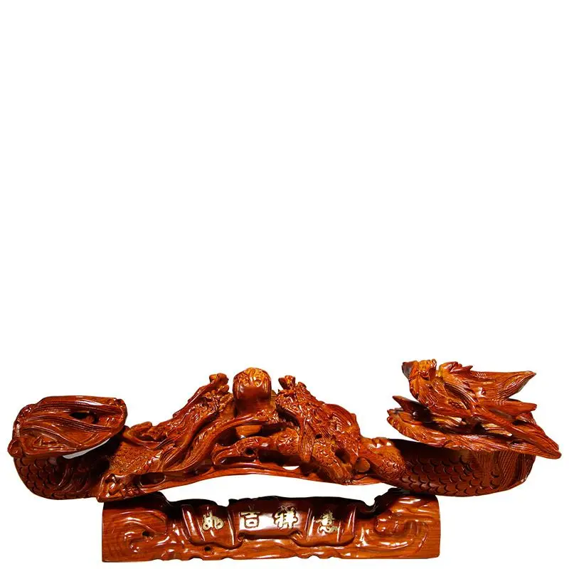 

Pear wood carving Shuanglong play beads Ruyi ornament home living room entrance office decoration