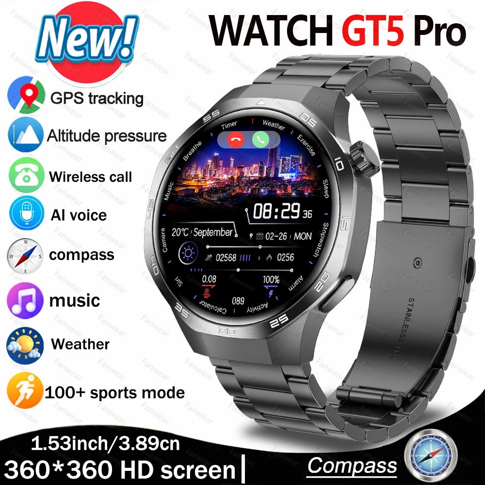 

Smart Watch Men For Huawei watch GT5pro AMOLED HD Screen Bluetooth Call GPS Trajectory NFC Heart Rate Compass SmartWatches 2025