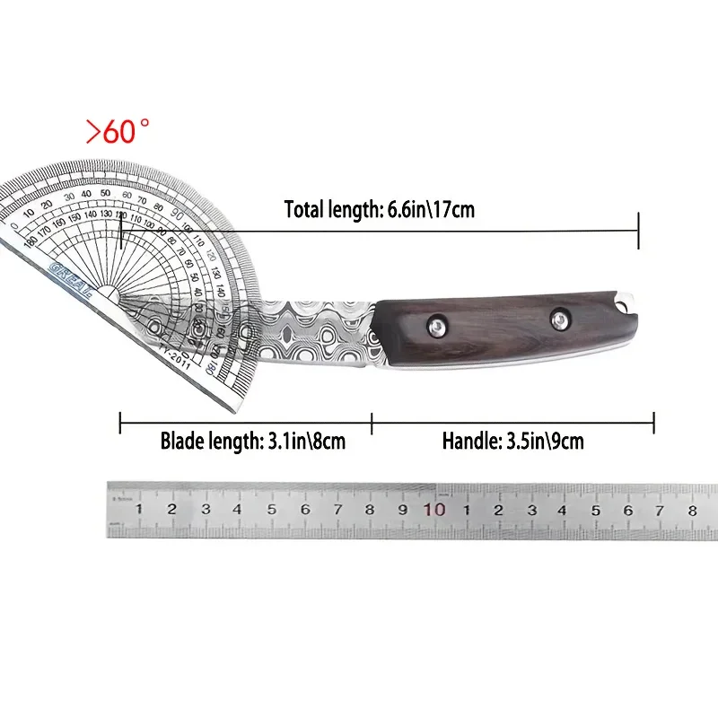 The new Damascus steel outdoor knife, portable EDC pocket knife with scabbard, is suitable for outdoor camping and travel