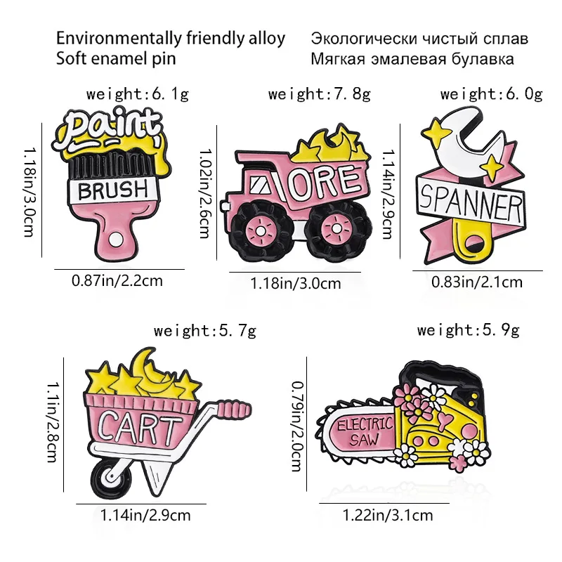 Brush Electric Saw Personalized Design Engineering Tool Series brooch Creative Engineering Vehicle Forklift Wrench