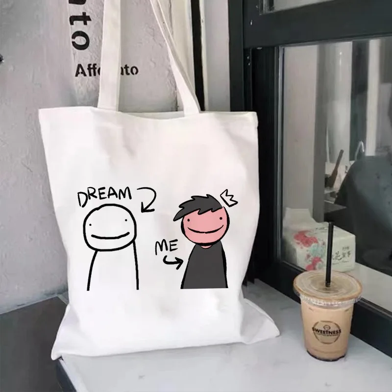 Dream SMP – sac fourre-tout en toile graphique, sac de courses esthétique réutilisable Kawaii pour les voyages scolaires, les déplacements quotidiens, écologique