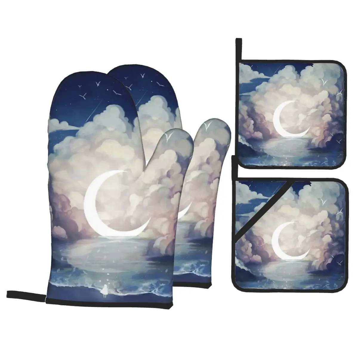 

Upon The Sky-foam. Oven Mitts and Pot Holders Sets of 4,Resistant Hot Pads with Polyester BBQ Gloves for Kitchen,Cooking,Baking