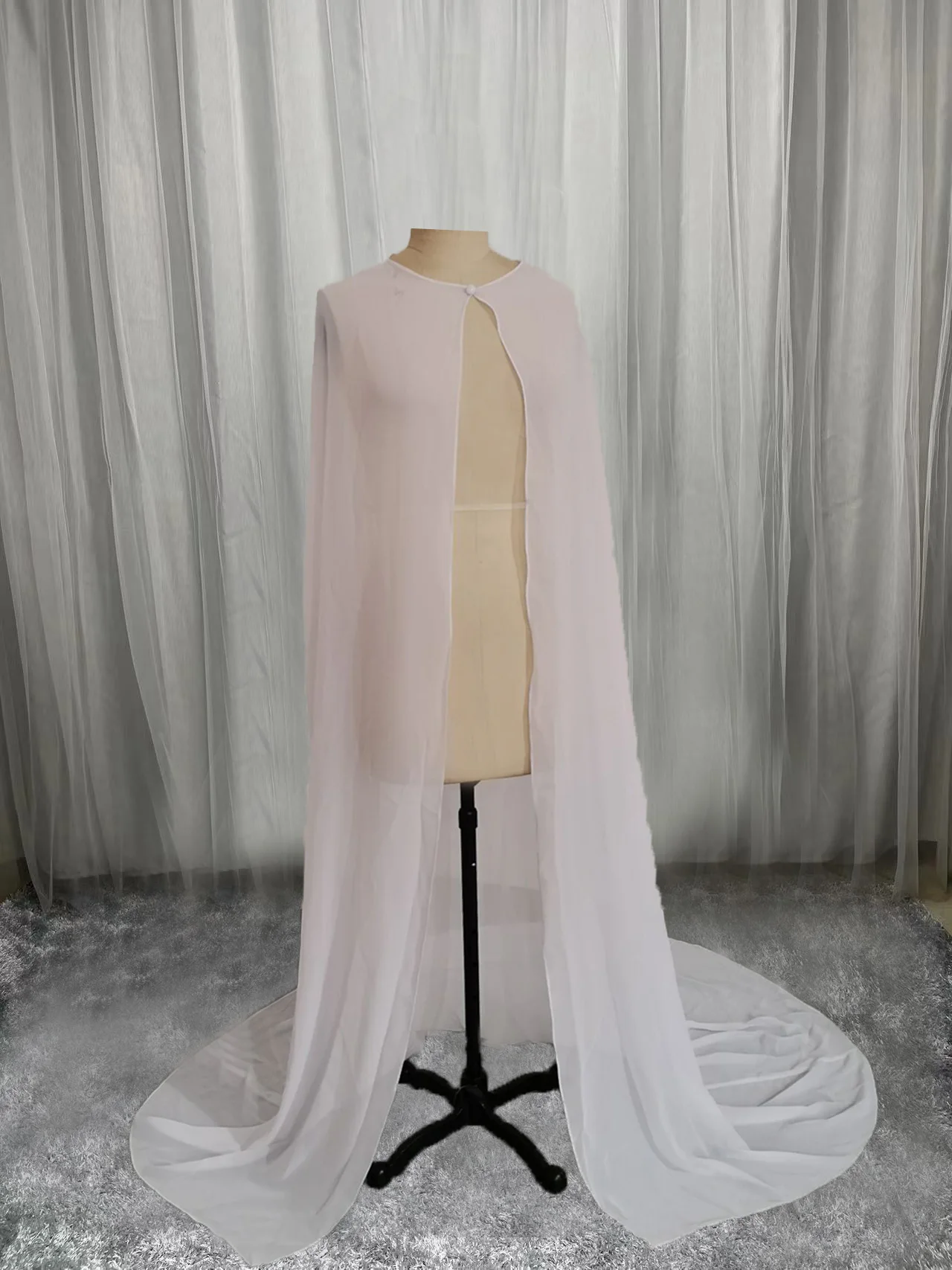 Simple Chiffon Wedding Dress Cloak with Train Bride Jackets Bolero White Long Bridal Shawl Wrap Evening Cover Up