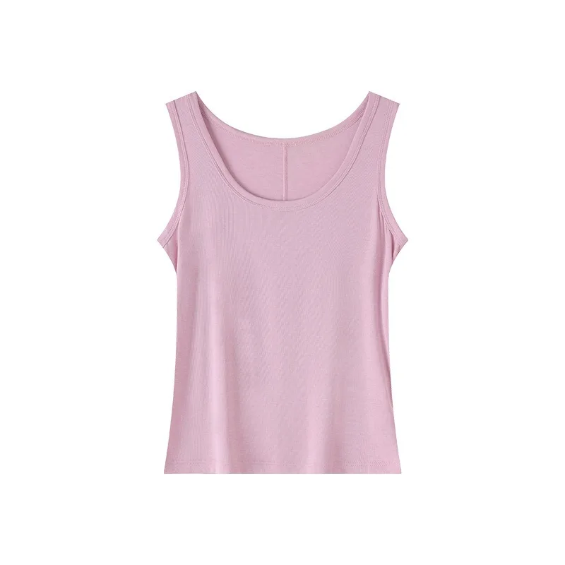 Women U Neck Tencel Wool Blend Tank Top Slim Side Cover Sleeveless Solid Layering Basic Summer Camisole