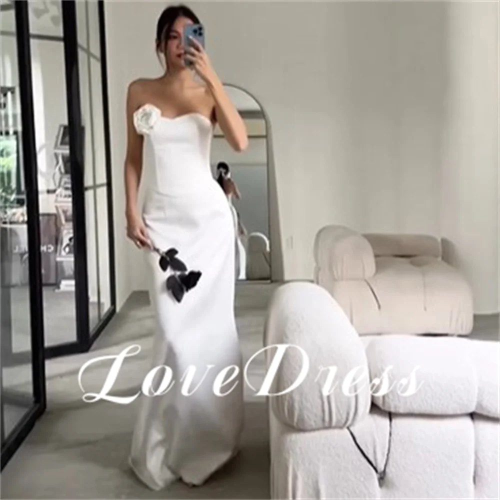 Love Elegant senza spalline 3D Flower Sweetheart Stain Mermaid abiti da sposa senza maniche lunghezza del pavimento indietro Lace Up semplice abito da sposa