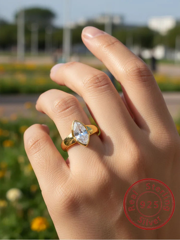 925 Sterling Silber 6 * 12 mm glänzender Marquise-Zirkon-Ring für Frauen, Verlobung, Hochzeit, luxuriöser, hochwertiger edler Schmuck