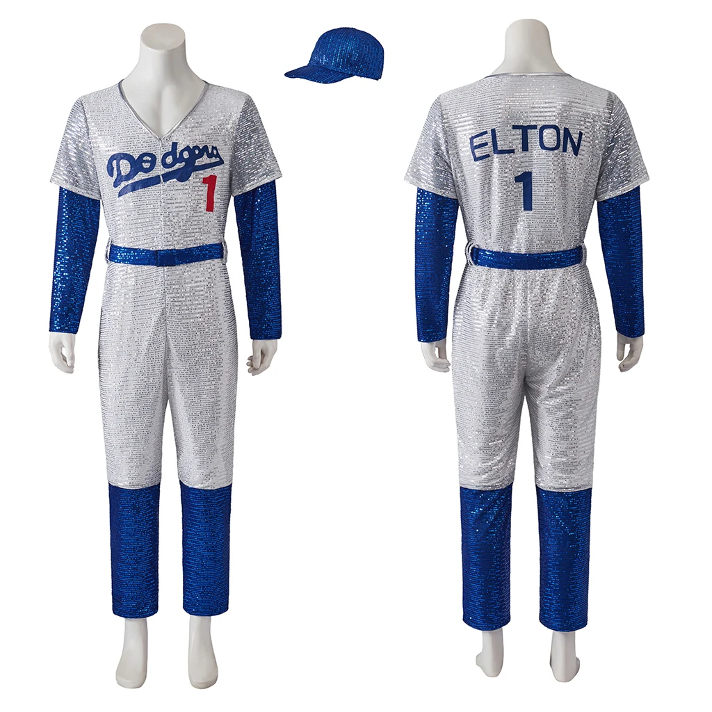 

Elton John Dodgers Cosplay Movie Costume Men's Baseball Jumpsuit with Hat Carnival Party Stage Performance Uniform Suit