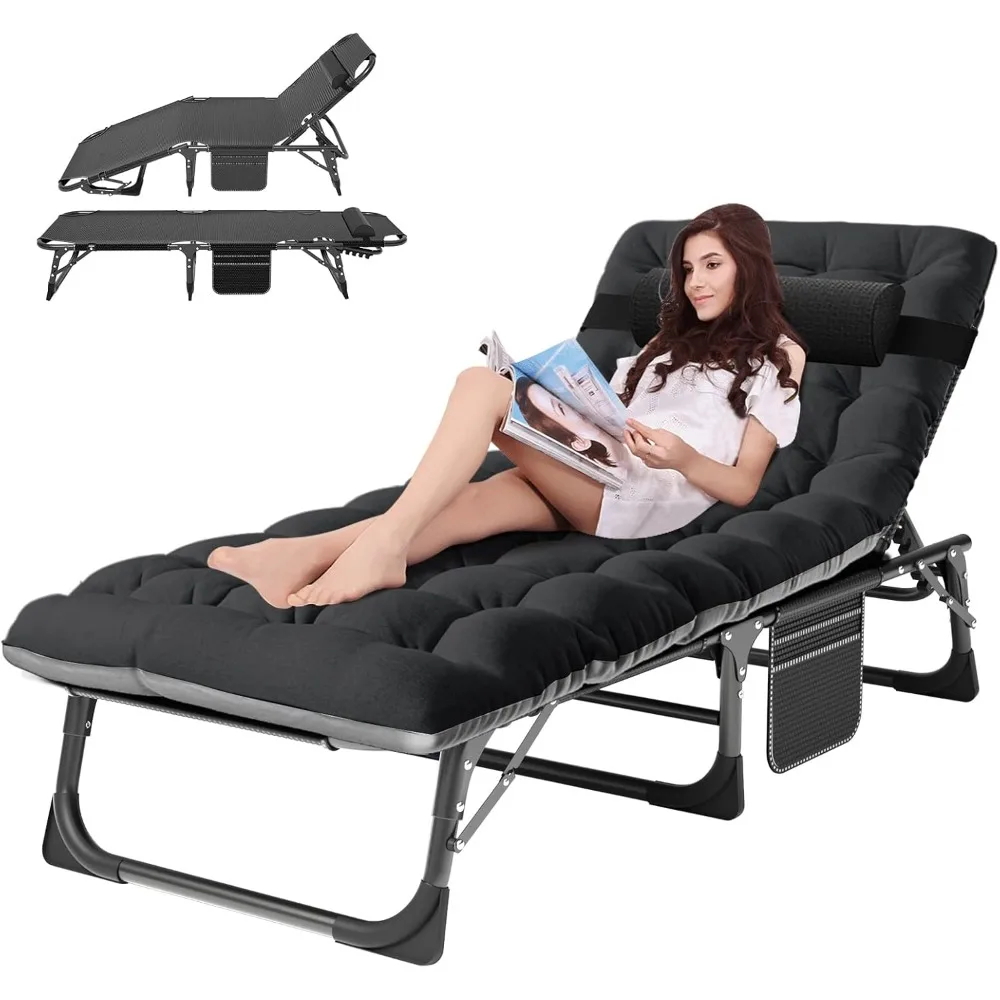 

Heavy Duty Tanning Chair,Outdoor 5-Position Folding Chaise Lounge Chair with Pad,Portable Beach Lounge Chair for Outdoor Sunbat