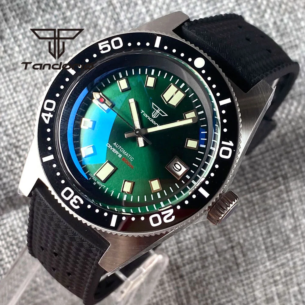 Tandorio Blue/Green/Black PT5000 NH35A 300M Automatic Men's Watch Ceramic Insert AR Sapphire Crystal Black Rubber Strap