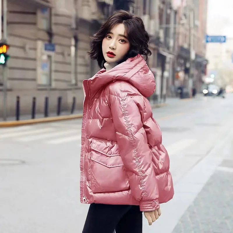 No Wash Glossy Down Cotton Jacket Female New Autumn Winter Jacket Coat Women's Cotton-Padded Hooded Warm Overcoat Parkas