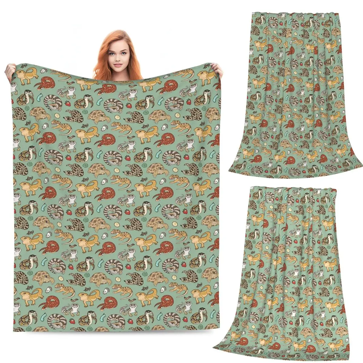 

Reptile Pets Pattern - Green Blanket Flannel Sofa Breathable Throw Blankets for Couch Bedding Office Throws Bedspread Quilt