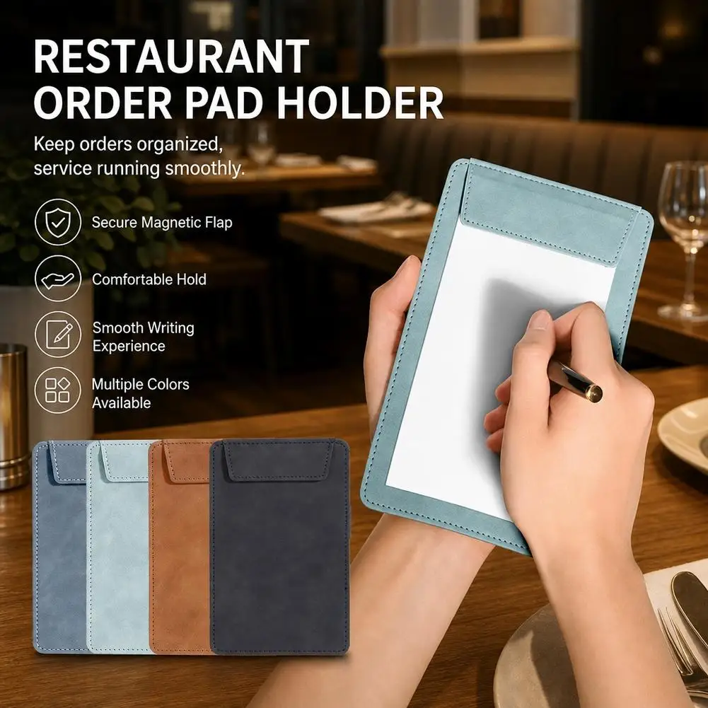1pc Durable Suede Menu Wine Holder PU Leather A4/A5/A6/A7/B5 Magnetic Clipboard with Pen Insert Document Clip School Office