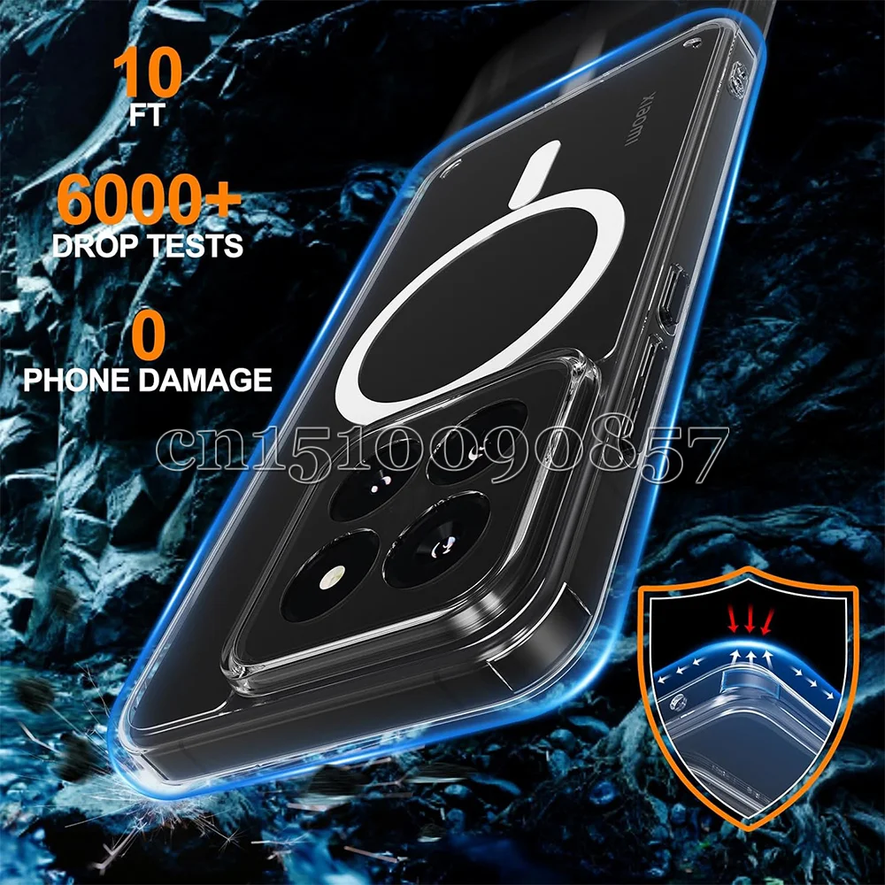 Case For Magsafe Magnetic Wireless Charging Soft  Bumper Shockproof Hard Clear Camera Protection Cover For Xiaomi 14T Pro