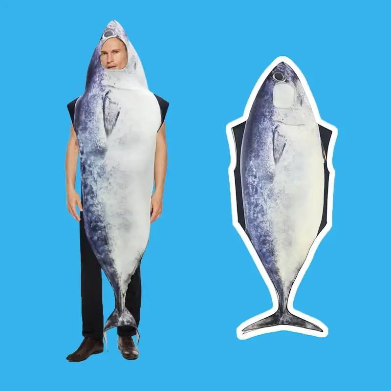 Costume de cosplay animal de poisson pour hommes, combinaison adulte, tenues de fête de carnaval, olympiques de scène de pêche drôles, déguisement imbibé, vêtements fantaisie