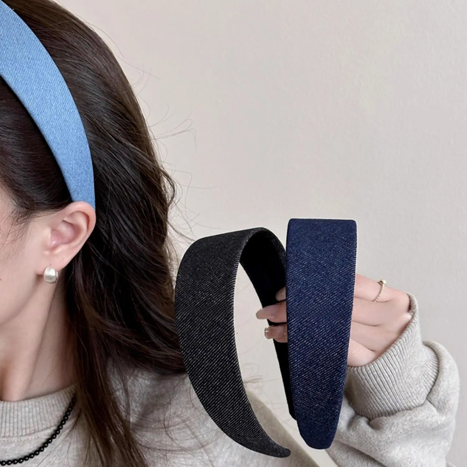 Solid Color Wide Edge Denim Headband for Women Temperament Hairband Hair Hoop Lady Fashion Girls Hair Accessories