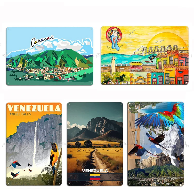 Ретро-постер для путешествий из Венесуэлы, металлический постер с табличкой, картина, карта, Настенный декор, кинотеатр, Венесуэла, ангел, Фолз, жестяной постер с знаком для туризма