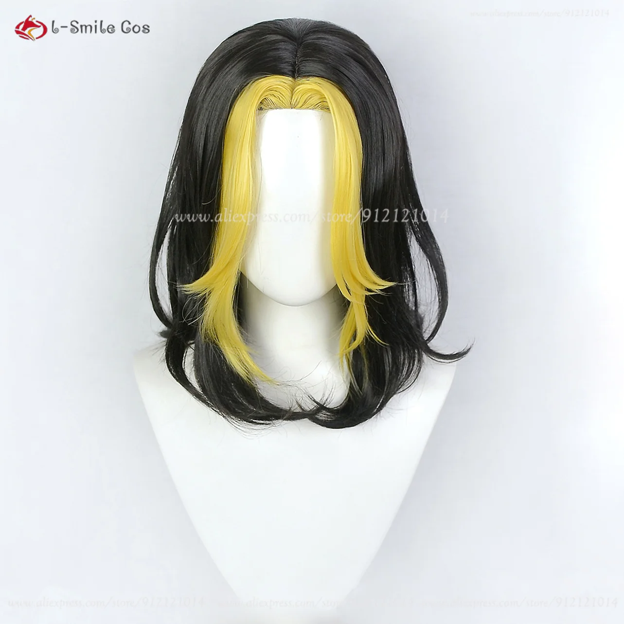 Anime Hanemiya Kazutora Peruca Cosplay, Cabelo Sintético Resistente ao Calor, Parte Média Dourada, Cabelo Comprido, Adesivos, Preto