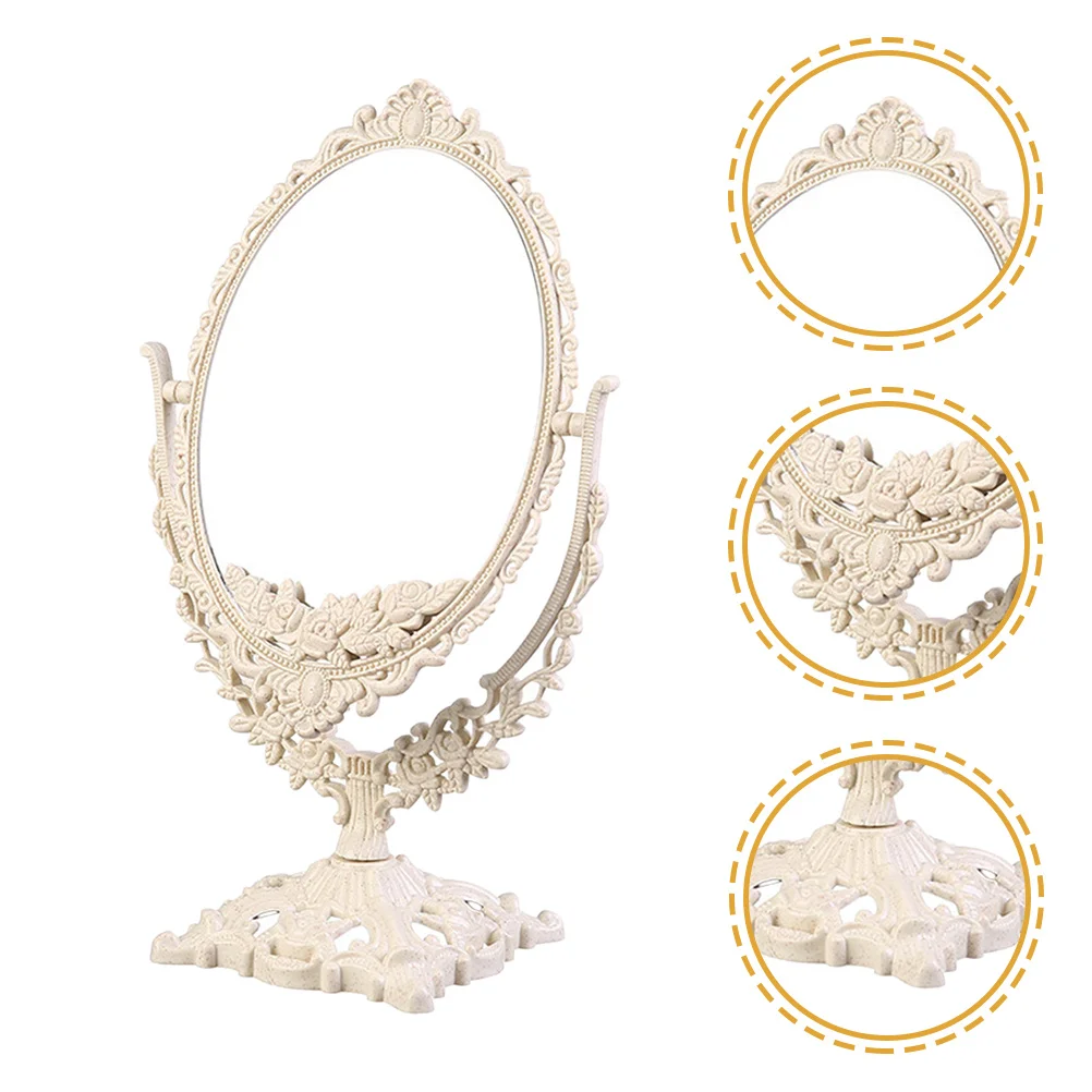 

Bedroom Desk Mirror Elegant Retro Vanity Mirror High Definition Glass Adjustable Rotation for Makeup and Decor